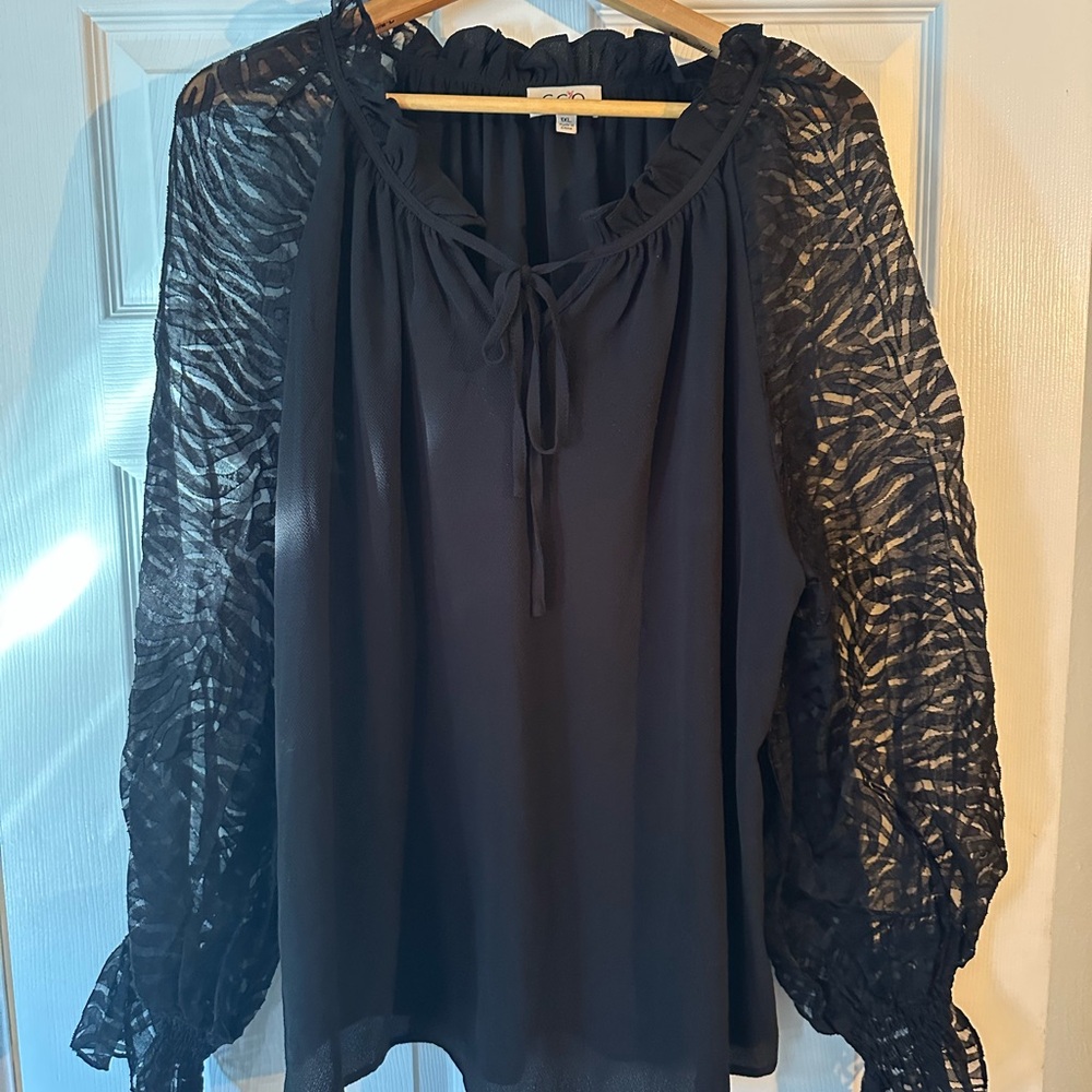 Black Sheer Sleeve Top, 1XL